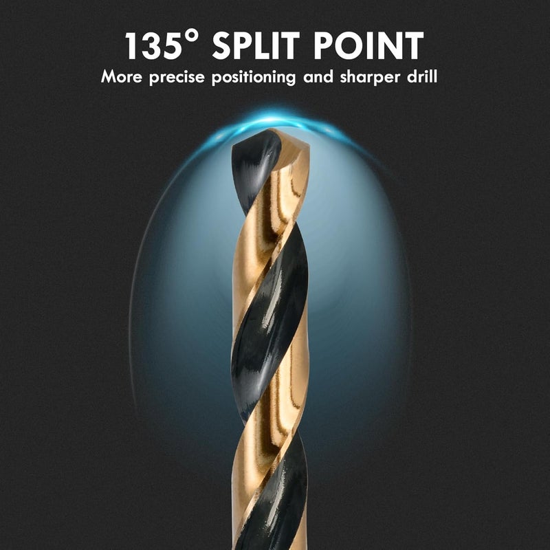 MACXCOIP Drill Bit Set, 29Pcs High Speed Steel Bits with Black and Gold Finish for Hardened Metals, Cast Iron and Wooden Plastics, with Metal Index Storage Box, 1/16"-1/2" - Image 3